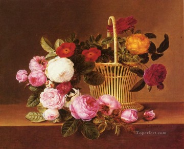 バロック Painting - デンマークのバスケット ローズ レッグ ヨハン ラウレンツ ジェンセンの花